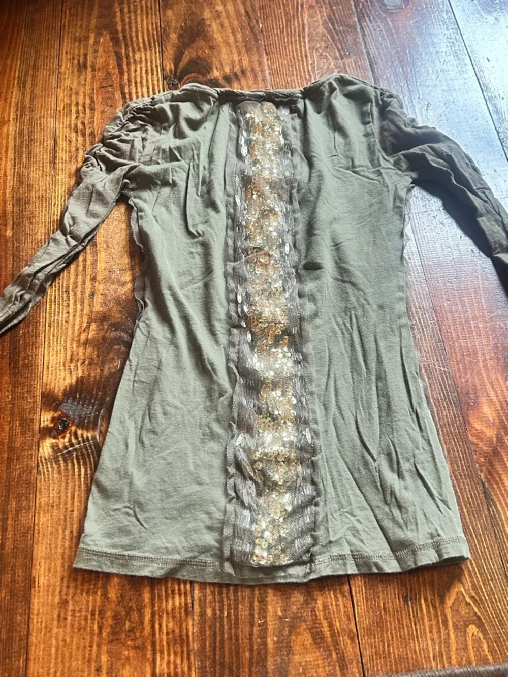 Miss Me Olive Green Long Sleeve Top with Sequin Side Panels - Picture 3 of 3